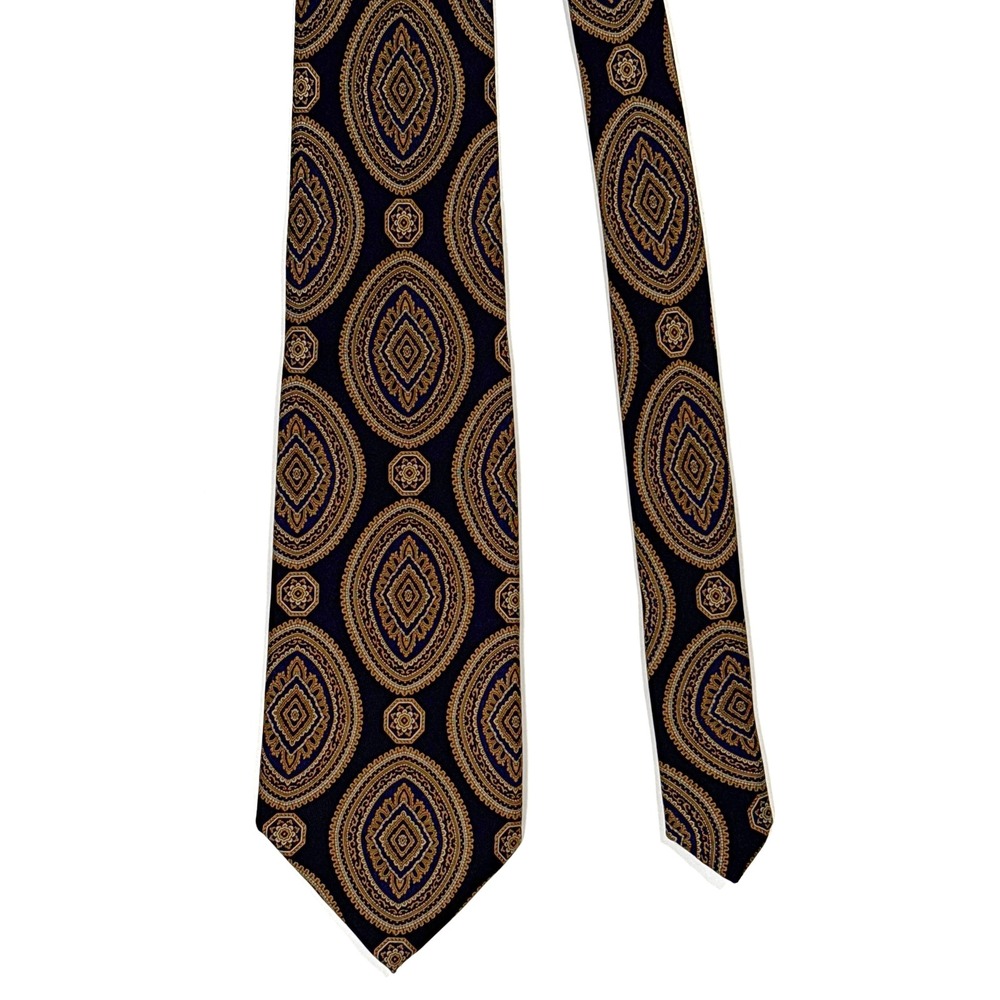 Stefano Ricci Mens Silk Tie Navy Blue Gold Medallion Geometric Luxury Italy